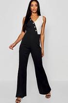 Boohoo Contrast Button Detail Flare Jumpsuit