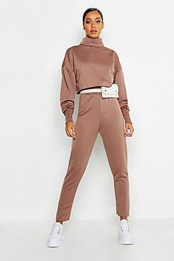 Boohoo Roll Neck Raw Edge Sweat & Jogger