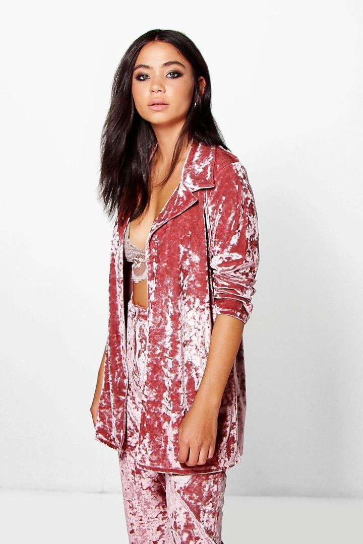 Boohoo Sara Velvet Blazer Pink