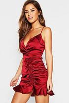 Boohoo Petite Satin Ruched Detail Bodycon Dress