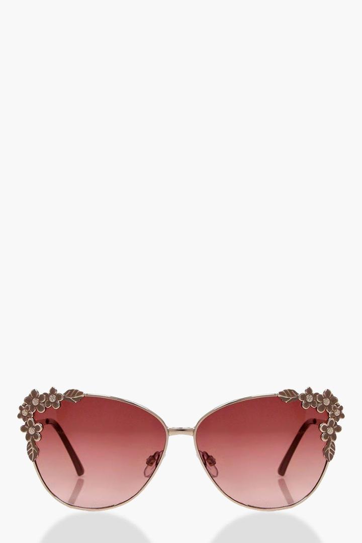 Boohoo Bethany Floral Frame Cat Eye Sunglasses Gold