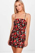 Boohoo Petite Nia Embroidered Strappy Bodycon Dress