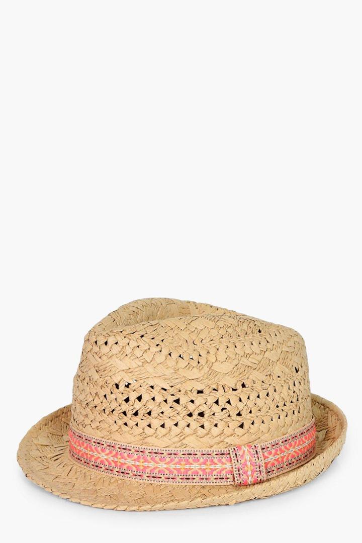 Boohoo Taylor Aztec Trim Trilby Natural