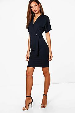 Boohoo Tall Georgia Belted Wrap Dress