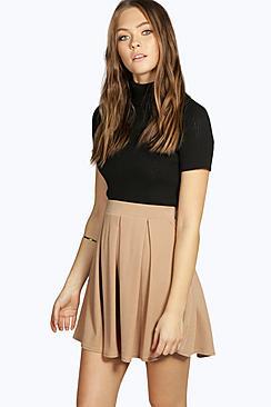 Boohoo Avah Crepe Box Pleat Skater Skirt