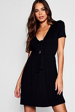 Boohoo Tall Tie Front Skater Dress