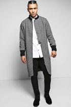 Boohoo Longline Coat With Ma1 Shoulder Zip Black
