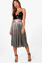 Boohoo Metallic Pleated Midi Skirt