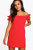 Boohoo Petite Lacey Off The Shoulder Tie Sleeve Shift Dress
