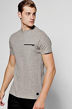 Boohoo Grey Ribbed Knit Muscle Fit T-shirt