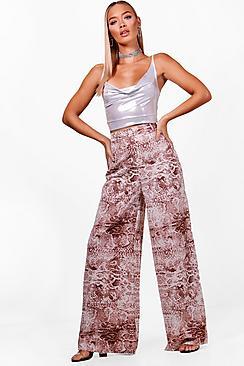 Boohoo Aurora Woven Snake Print Wide Leg Trouser