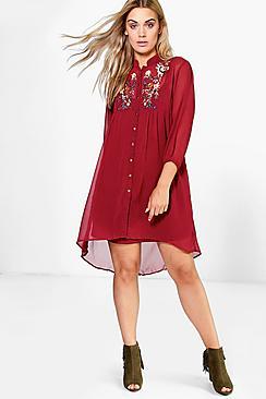 Boohoo Plus Mindy Embroidered Shirt Dress
