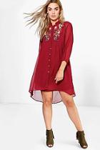 Boohoo Plus Mindy Embroidered Shirt Dress
