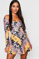 Boohoo Sweet Heart Puff Sleeve Skater Dress