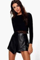 Boohoo Annabelle Long Sleeve Lace Trim Crop Top