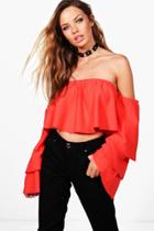 Boohoo Holly Off The Shoulder Tiered Sleeve Top Orange