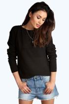 Boohoo Hallie Round Neck Moss Stitch Jumper Black