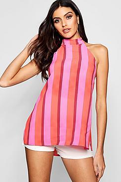 Boohoo Katie Stripe Woven Halter Top