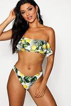 Boohoo Lemon Tropical Frill Bandeau Bikini Set