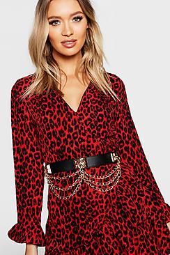 Boohoo Black Waist Belt With Gold Chain Detail