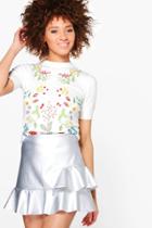 Boohoo Zoe Short Sleeve Embroidery Knitted Top White