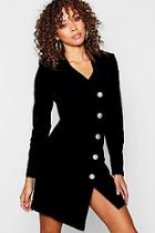 Boohoo Velvet Military Button Asymmetric Hem Blazer Dress