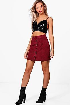 Boohoo Ellie Button Through Cord Mini Skirt