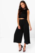Boohoo Sally Double Layer Crop And Culottes Co-ord Black