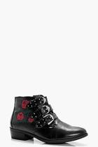Boohoo Betty Rose Embroidered Stud Ankle Boot