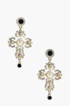 Boohoo Abigail Cross Filigree & Stone Earrings Gold