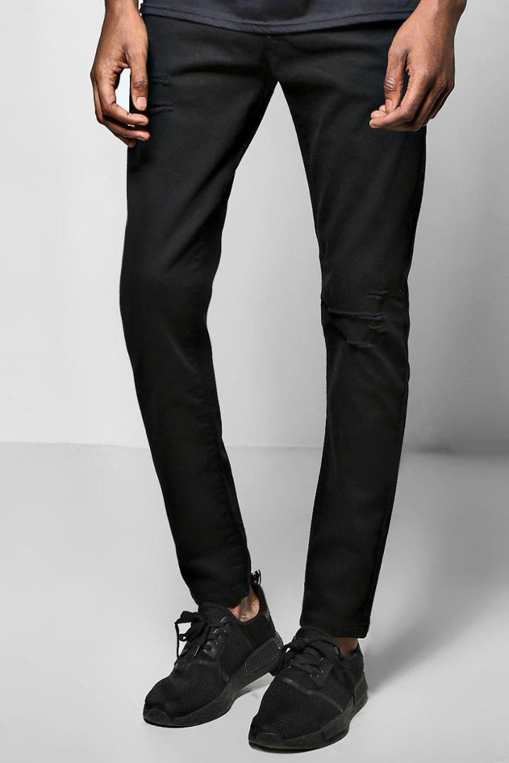Boohoo Super Skinny Multi Rip Chinos Black