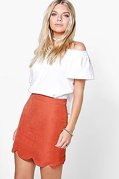Boohoo Laola Scalloped Hem Woven A Line Skirt