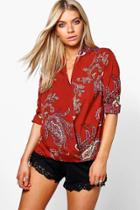 Boohoo Kellie Paisley Wrap Shirt Berry
