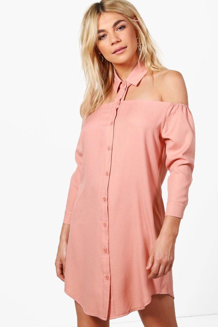 Boohoo Libby Cut Out Collar Shift Dress Nude