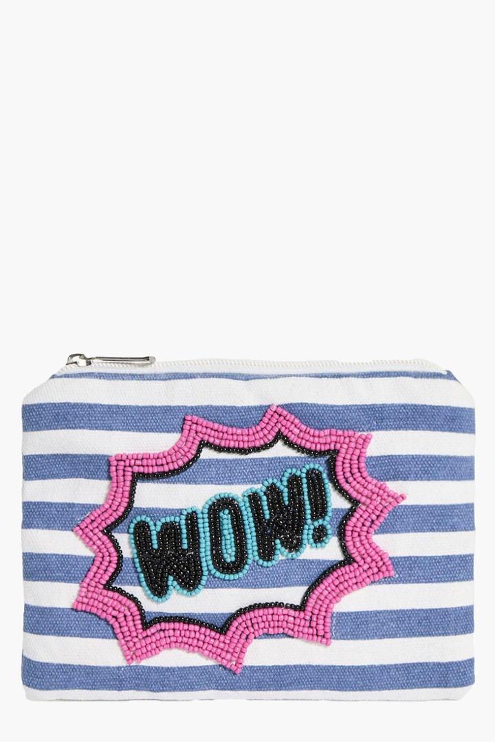 Boohoo Harriet Wow Slogan Canvas Purse Blue
