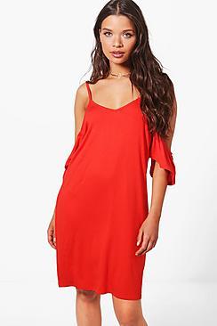 Boohoo Sophie Cold Shoulder Ruffle Shift Dress