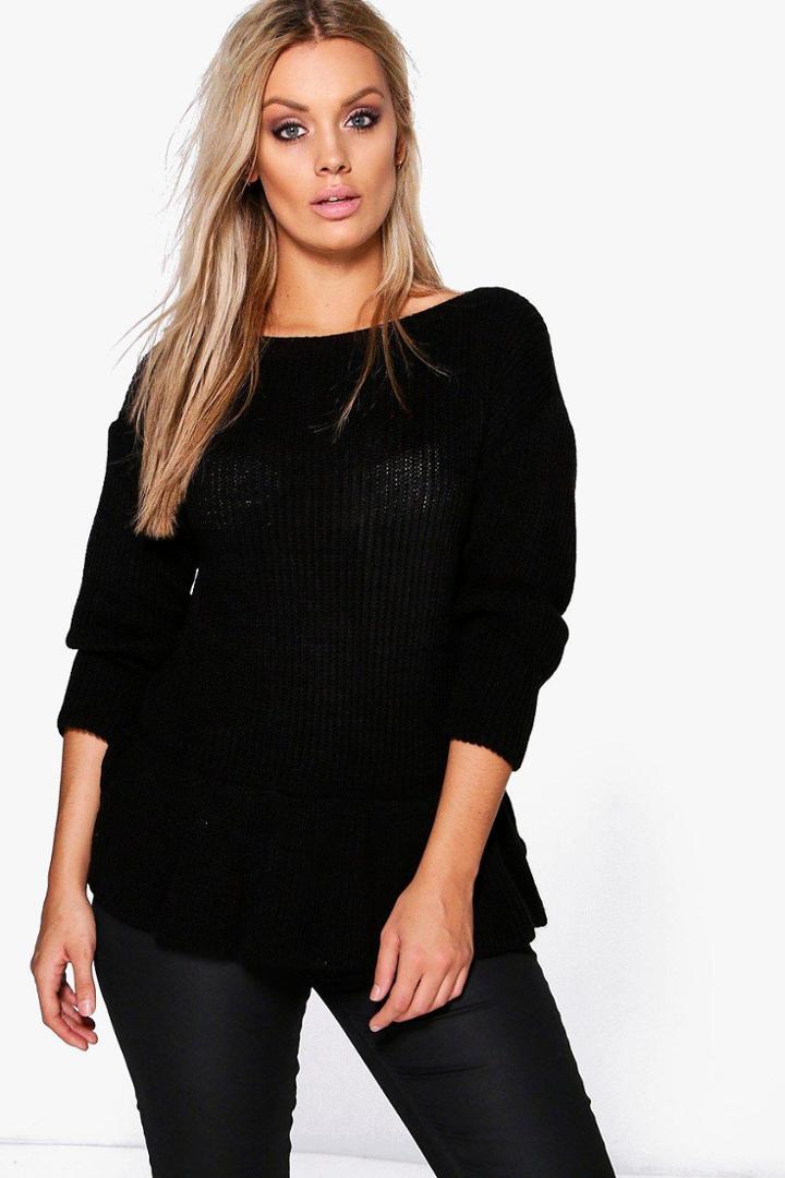 Boohoo Plus Laurie Frill Hem Jumper Black