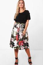 Boohoo Plus Lottie Floral Midi Skater Skirt Multi