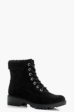 Boohoo Shearling Collar Hiker Boot