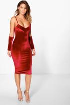 Boohoo Annie Velvet Open Sleeve Bodycon Dress Berry