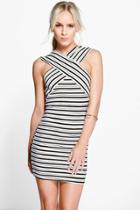 Boohoo Petite Erin Cross Front Contrast Stripe Dress Multi