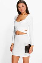 Boohoo Lasha Wrap Top & Mini Skirt Co-ord Set Ivory