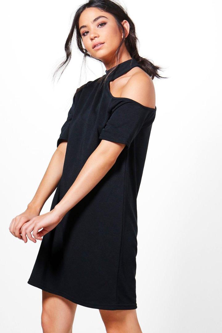 Boohoo Ellie Choker Cold Shoulder Sweat Dress Black