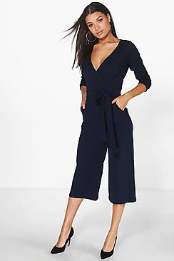 Boohoo Jenny Roll Sleeve Relaxed Culotte Jumpsuit