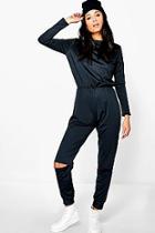 Boohoo Lorraine High Neck Slit Knee Jumpsuit