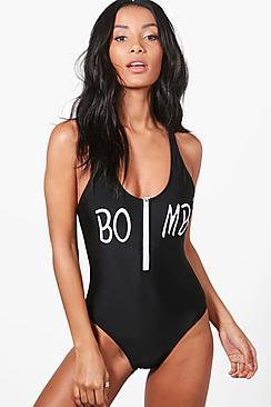 Boohoo Puerto Rica Bomb Zip Swimsuit