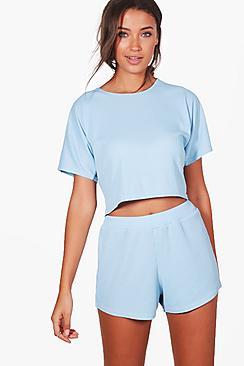 Boohoo Tall Amiee Rib Shorts & Tee Lounge Set