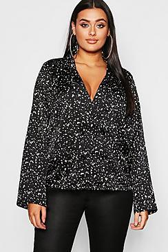 Boohoo Plus Smudge Spot Revere Collar Satin Shirt