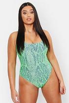 Boohoo Plus Tropical Animal Ruched Bottom Scoop Swimsuit