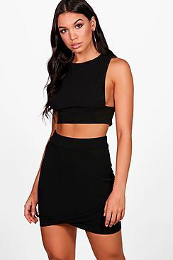 Boohoo Mia Curve Wrap Crepe Mini Skirt